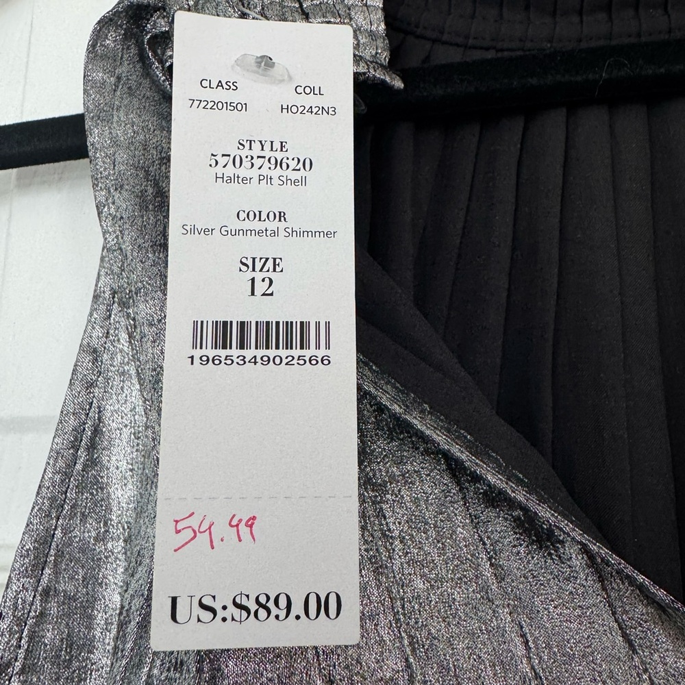 White House Black Market Silver Gunmetal Shimmer Top